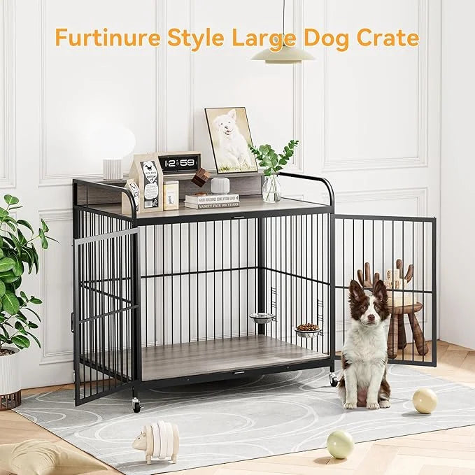 GAOMON Dog Crate Furniture, Dog Crate Indoor with Adjustable Height Bowls, Wooden Heavy Duty, 39.8 Inch Dog Kennel Furnitu...