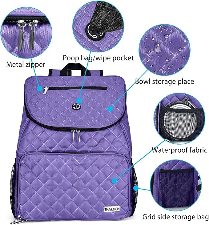 BAGLHER Dog Travel Bag Airline Approved Pet Supplies Backpack, Dog Travel Backpack with 2 Silicone Collapsible Bowls and 2...