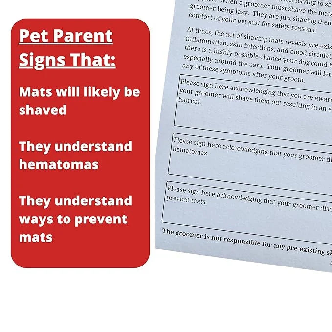 Matted Fur Release Forms for Dog Grooming Salons (Pad of 100, 5.5 X 8.5 Inches) - Addressing Mats - Product Image