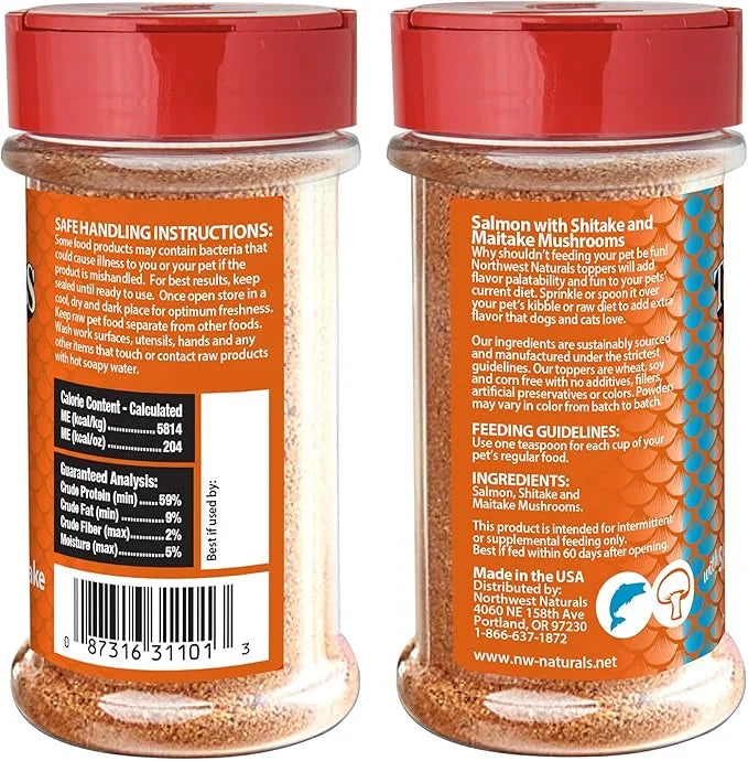 Northwest Naturals Freeze-Dried Salmon, Shiitake & Maitake Mushrooms Functional Topper - for Dogs & Cats - Healthy, Limite...