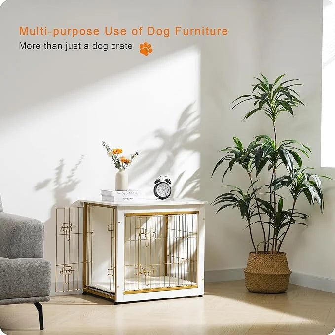 DWANTON Dog Crate Furniture with Cushion, Wooden Kennel Table with Double Doors, Indoor Dog House, Small/Medium/Large Size...