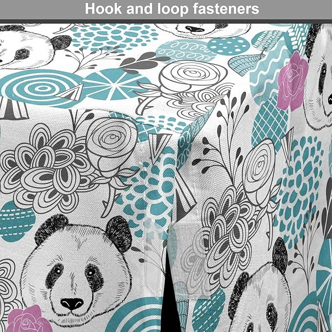 Lunarable Panda Dog Crate Cover, Portraits of Chinese Bears on Sketch Flowers and Abstract Circular Shapes, Easy to Use Pe...