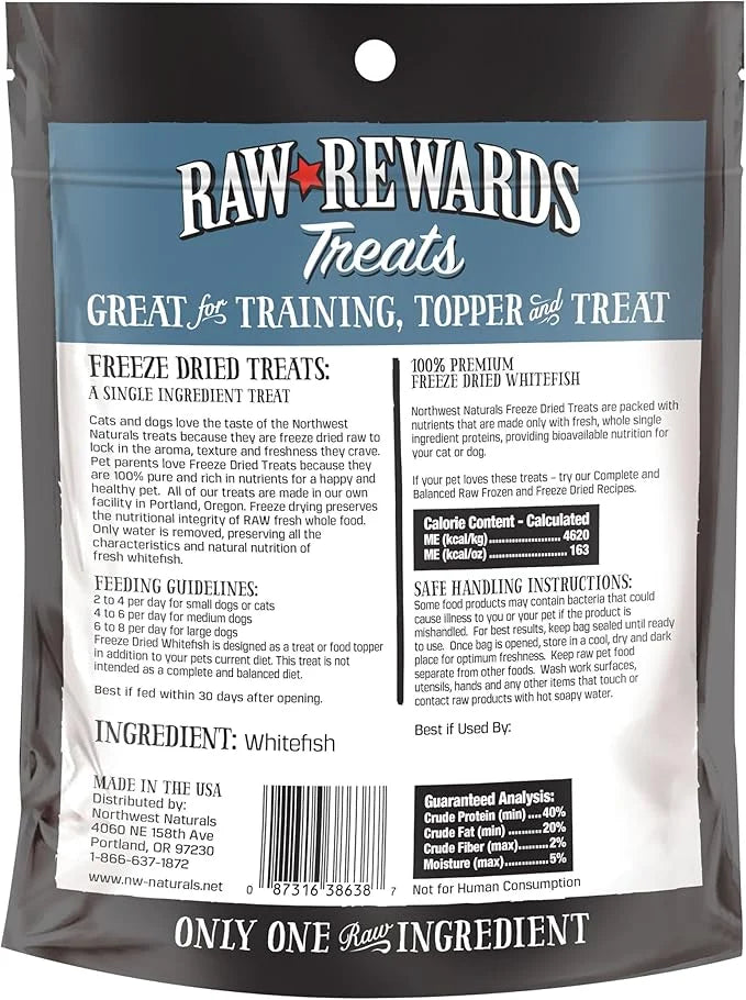 Northwest Naturals Raw Rewards Freeze-Dried Whitefish Treats for Dogs and Cats - Bite-Sized Pieces - Healthy, 1 Ingredient...