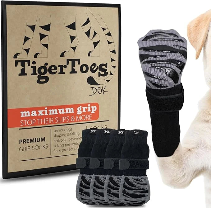 DOK TigerToes Premium Non-Slip Dog Socks for Hardwood Floors - Extra-Thick Grip That Works Even When Twisted - Prevents Li...