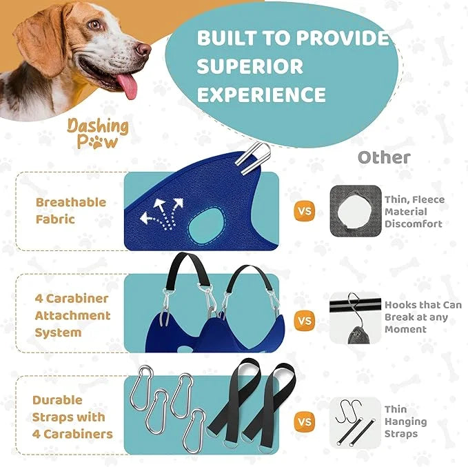 Dog Grooming Hammock – Sturdy & Safe Dog Hammock for Grooming with Durable Carabiner Clips & Straps – Soft, Comforting Dog...