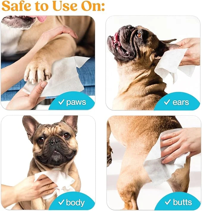 Bulk 4-Pack Travel Dog & Cat Pet Wipes for Small/Medium Pets Cleans Pet Paws Ears Fur Butt & Anal Gland No-Rinse Solution ...
