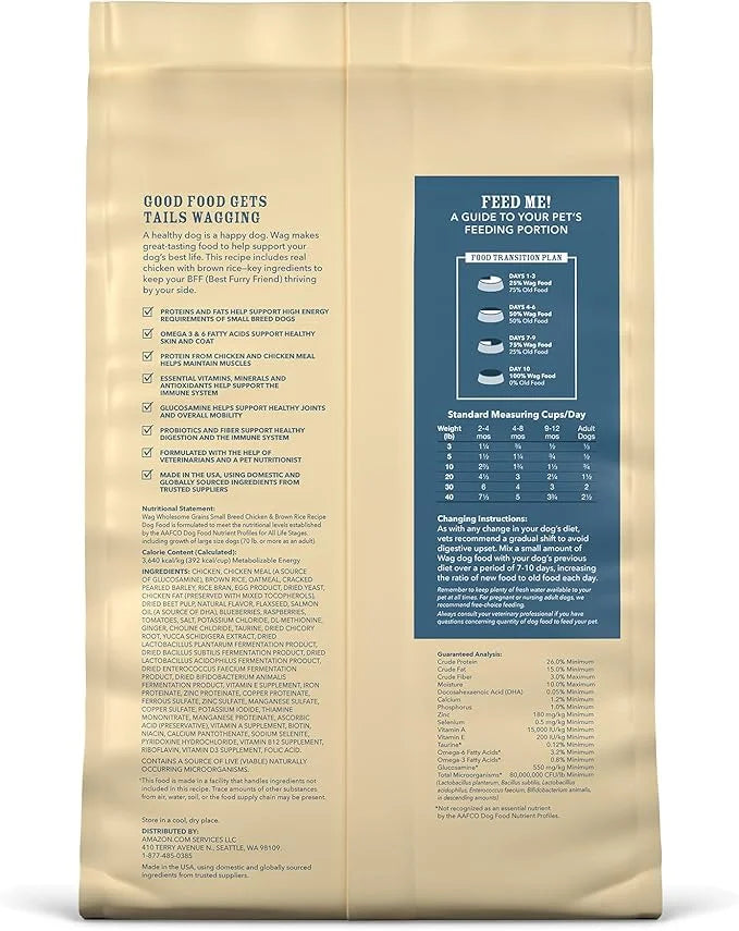 Amazon Brand – Wag Small Breed Dry Dog Food, Chicken and Brown Rice, 5 lb Bag - Product Image