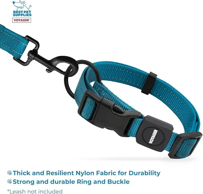 Best Pet Supplies Reflective Dog Collar with Adjustable Length, Heavy-Duty Buckle, and Strong Leash D-Ring, Training, Walk...