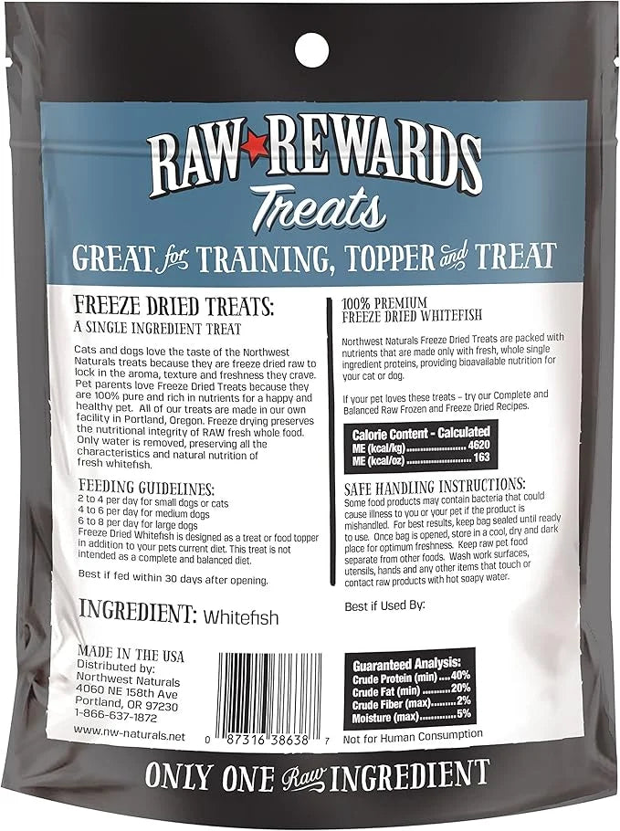 Northwest Naturals Raw Rewards Freeze-Dried Whitefish Treats for Dogs and Cats - Bite-Sized Pieces - Healthy, 1 Ingredient...