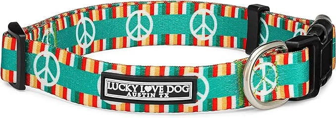 Lucky Love Dog Collar, Collars for Small Dogs, Peace Sign Dog Collar, Easy On & Off Clasp Accessory, Peace On Earth, Small...