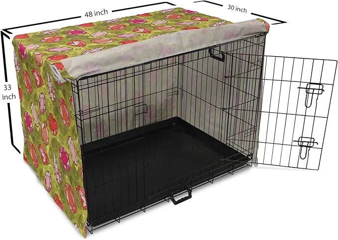 Ambesonne Diamond Dog Crate Cover, Rhythmic Heart Shaped Drop Formed Print Polygonal Gemstone Backdrop, Easy to Use Pet Ke...