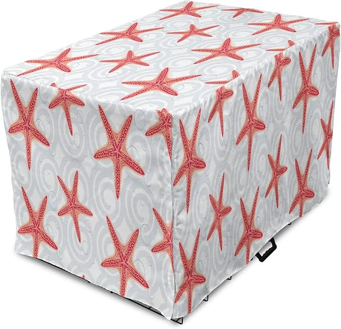 Lunarable Starfish Dog Crate Cover, Tropical Ocean with Sea Bubbles on Wavy Spiral Backdrop, Easy to Use Pet Kennel Cover ...