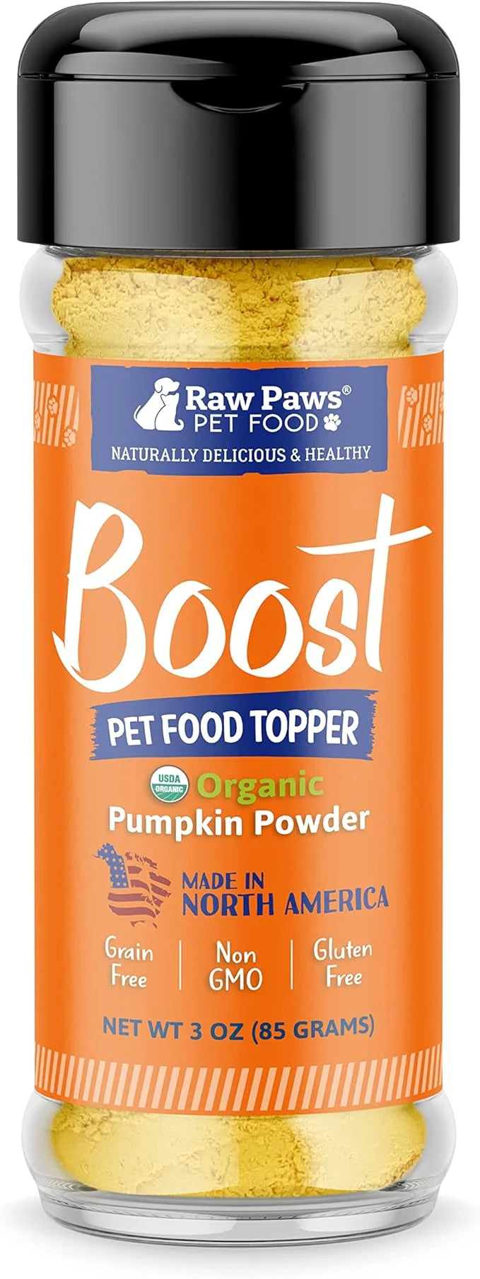 Raw Paws Boost Pet Food Topper Organic Pumpkin Powder, 3-oz - Made in USA - Grain-Free Dog Toppers for Dry Food - Anti Sco...