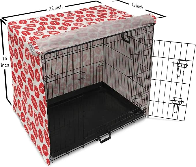 Lunarable Kiss Dog Crate Cover, Rhythmic Make up Red Luscious Lips Lipstick Imprint Illustration, Easy to Use Pet Kennel C...