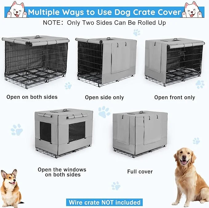 Dog Crate Cover 42 Inch Thickened Dog Kennel Cover Windproof Puppy Cage Cover with Mesh Windows on Both Sides Portable Cra...