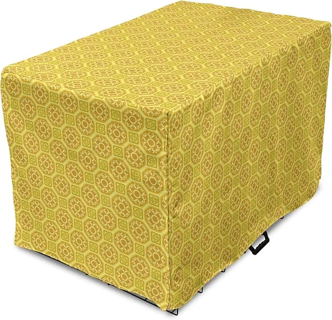 Lunarable Mustard Dog Crate Cover, Exotic Ornate Style Baroque Inspired Tiles Portuguese Culture Design Print, Easy to Use...
