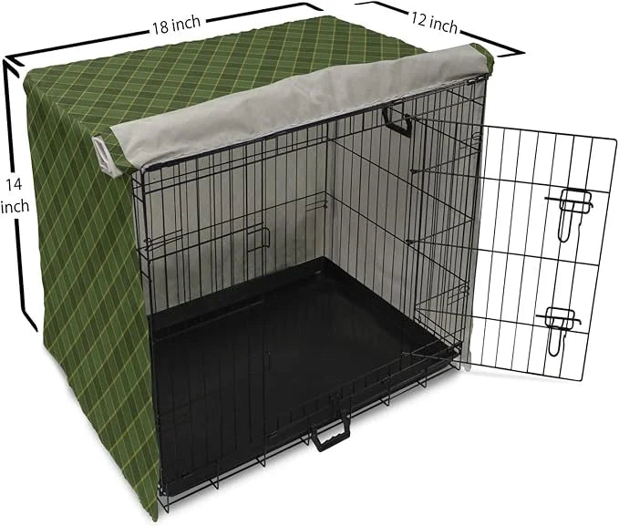 Lunarable Green Dog Crate Cover, Traditional Old Fashioned Argyle Pattern Retro Style Plaid, Easy to Use Pet Kennel Cover ...