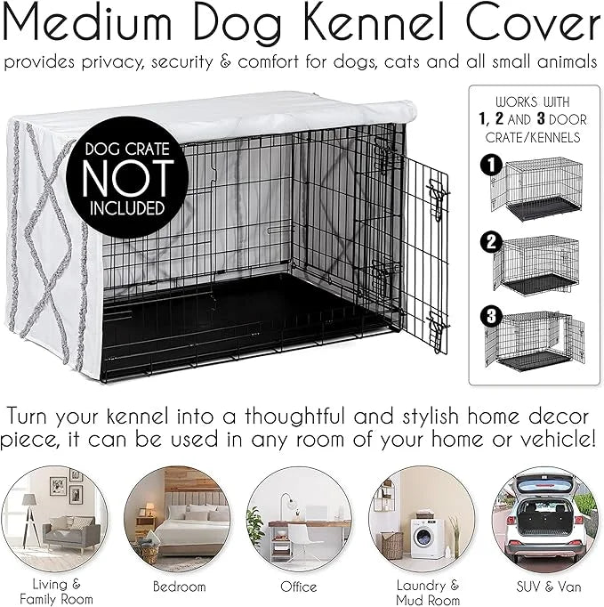 Sweet Jojo Designs 36in. Medium Dog Crate Cover (Grey Boho Modern Tuft) Pet Cage, Kennel Covers (Bohemian, Farmhouse, Shab...