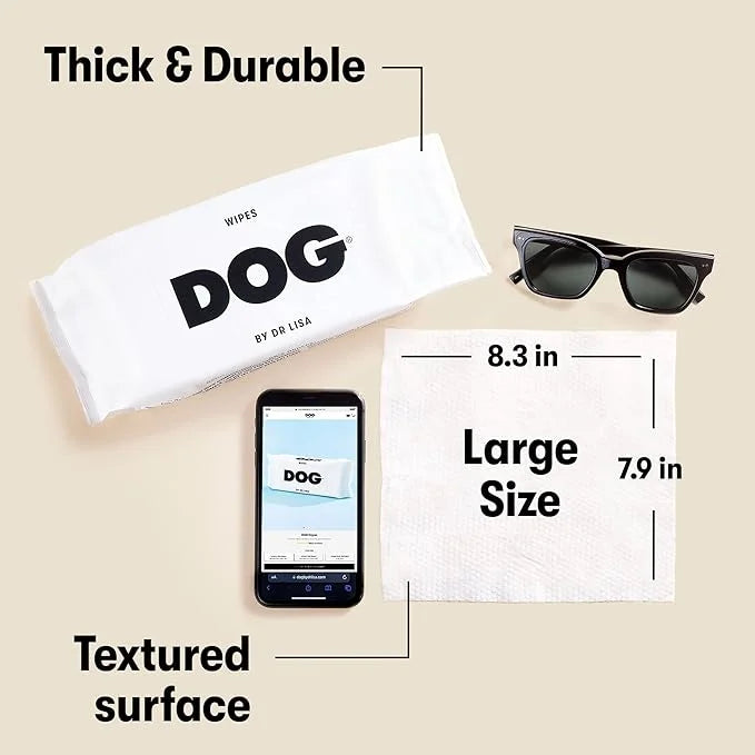 DOG by Dr Lisa - Dog Travel Wipes - Plant-Based - Natural Bathing Wipes for Dogs - Made from 100% Compostable Bamboo - Vet...