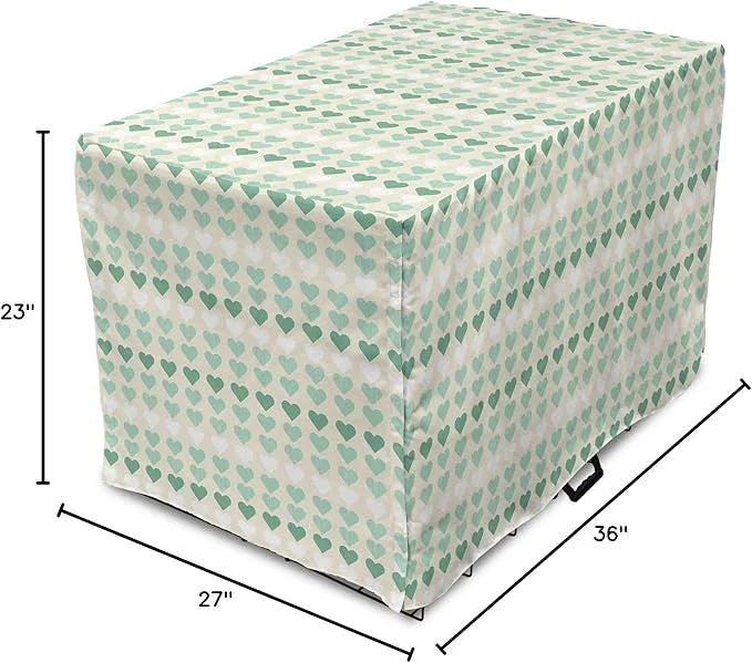 Lunarable Aquamarine Dog Crate Cover, Romantic Pattern with Heart Shapes in Rows, Easy to Use Pet Kennel Cover for Medium ...