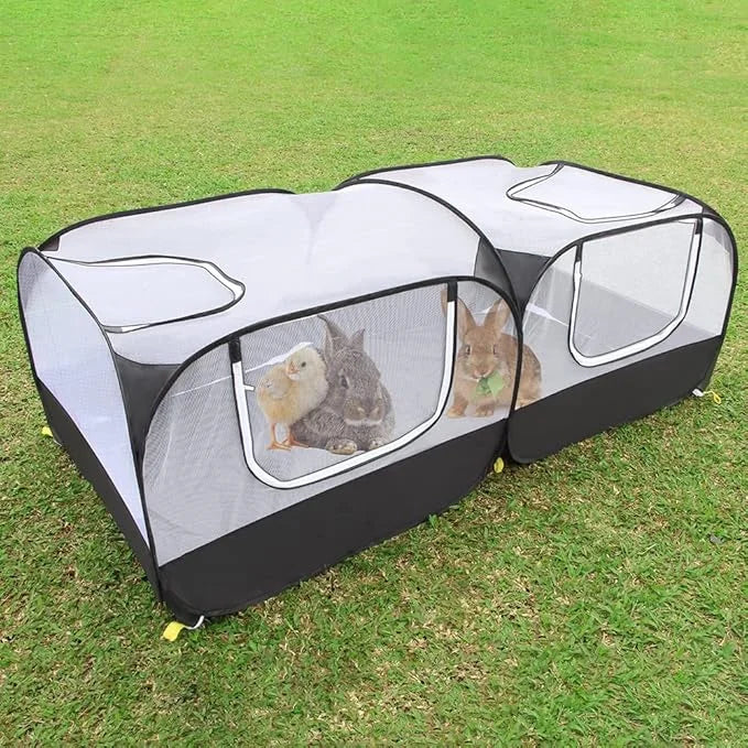Small Animal Pet Playpen with Feeder Bowl and Storage Bag,Portable & Breathable Chicken Coop for Puppy Kitten Rabbits Indo...