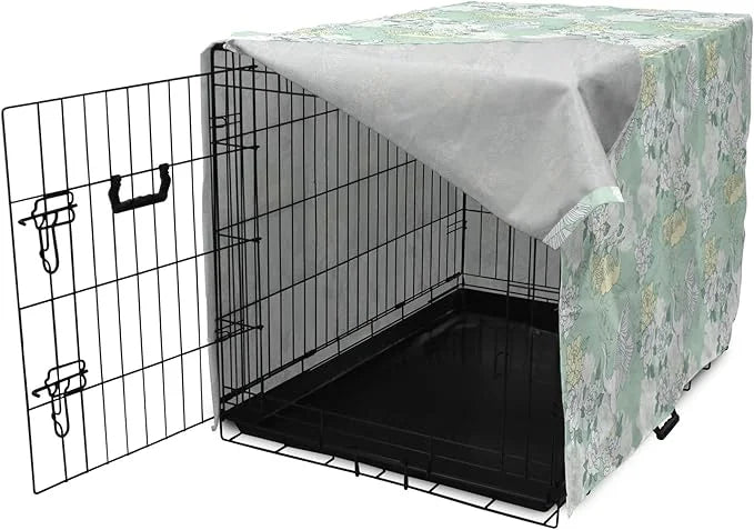 Lunarable Traditional Dog Crate Cover, Japanese Cranes Peonies Cultural Aspects Symbolic of Happy Life, Easy to Use Pet Ke...