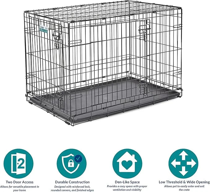 MidWest Homes for Pets Newly Enhanced Single & Double Door iCrate Dog Crate, Includes Leak-Proof Pan, Floor Protecting Fee...