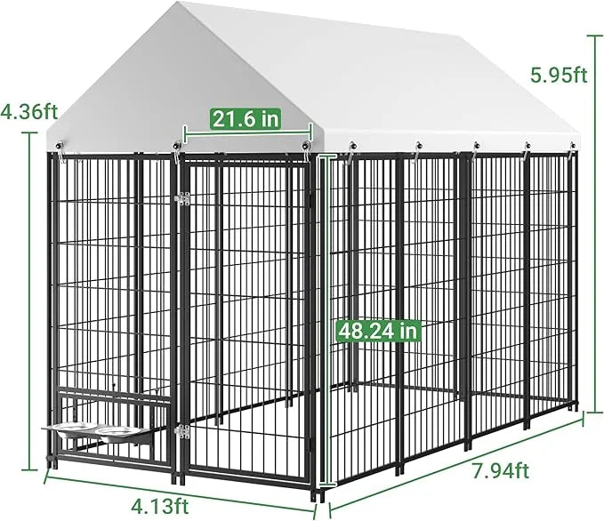 Large Dog Kennel Outside - 7.9 x 4.1 x 5.9 ft Dog Outdoor Kennel with Roof, Outside Dog kennels with Rotating Feeding Bowl...