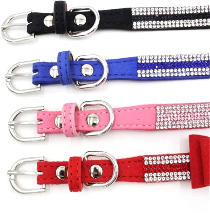 Diamond Large Dog Collar Bow, Rhinestone Dog Collar with Bow tie, Female Cat Collars Crystal Jeweled Bling Sparkling Glitt...