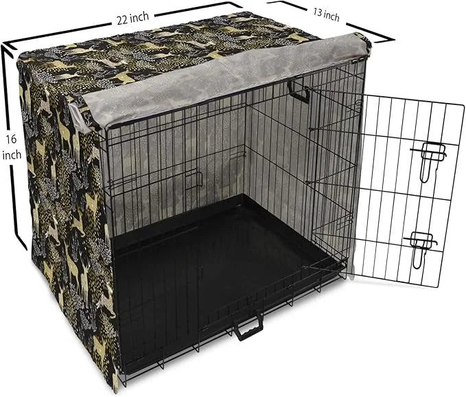 Ambesonne Christmas Dog Crate Cover, Nature Woodland and Deer Silhouettes with Oriental Ornaments Design, Easy to Use Pet ...