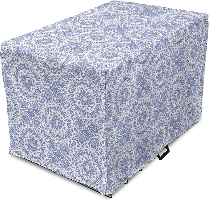 Lunarable Mandala Dog Crate Cover, Ceremonial Retro Minimal Far Eastern Pattern, Easy to Use Pet Kennel Cover for Medium L...