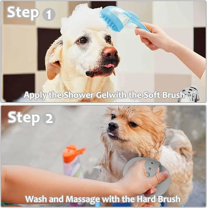 (6 Pcs) ELEGX Pet Grooming Bath Massage Brush with Soap and Shampoo Dispenser Soft Silicone Bristle for Long Short Haired ...