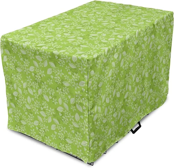 Lunarable Green Dog Crate Cover, Flourishing Spring Flowers Fresh Summer Meadow Themed Graphic Flora Print, Easy to Use Pe...