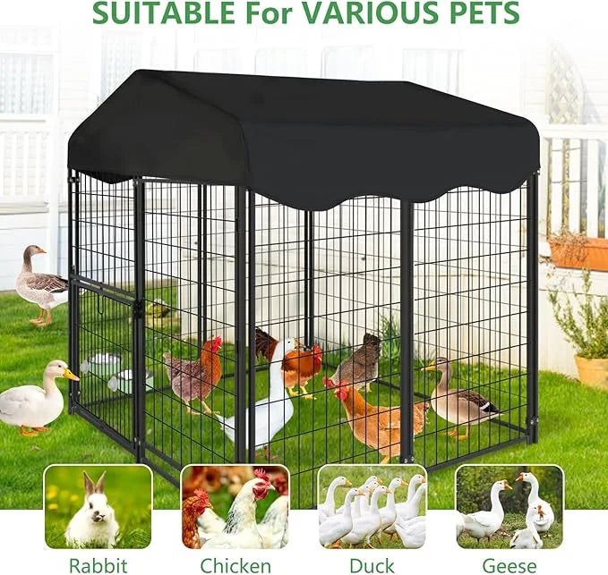 Dog Kennel Outdoor with Waterproof Roof, 4'L x 4'W x 4.5'H Large Outdoor Kennel with Rotating Feeding Door, Bowls, Dog Cag...