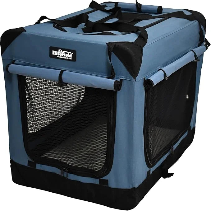 EliteField 4-Door Folding Soft Dog Crate with Curtains, Carrying Bag and Fleece Bed (2 Year Warranty), Indoor & Outdoor Pe...