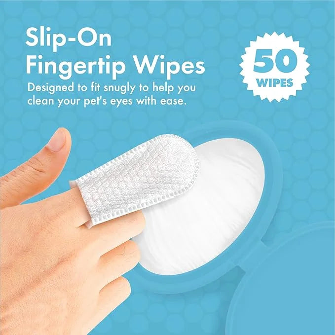 Petkin Fingertip Eye Wipes for Dogs and Cats, 50 Finger Wipes - Slip-On, Snug Fit, Micro-Bristle Fabric - Cleans Eye Area,...