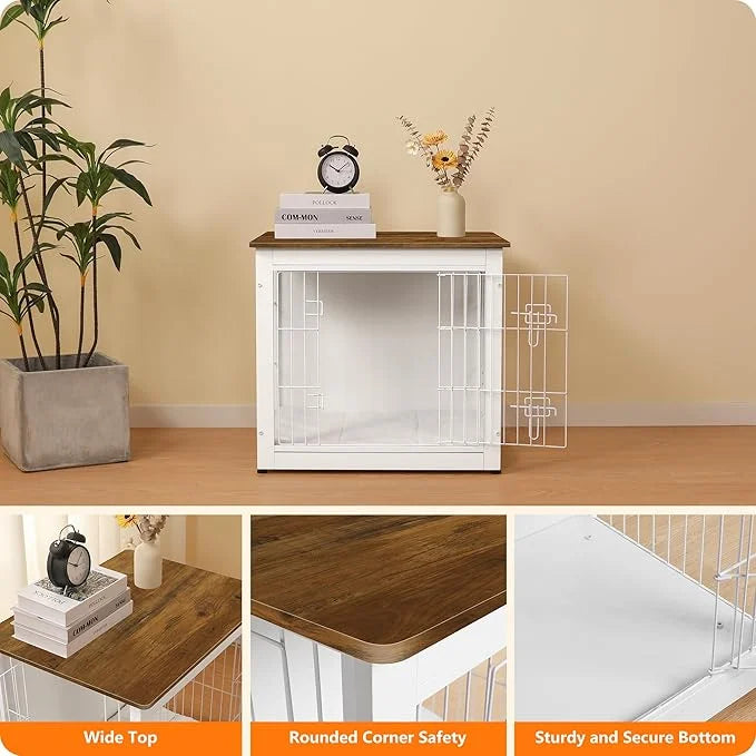 DWANTON Dog Crate Furniture with Cushion, Wooden Kennel Table with Double Doors, Indoor Dog House, Small/Medium/Large Size...