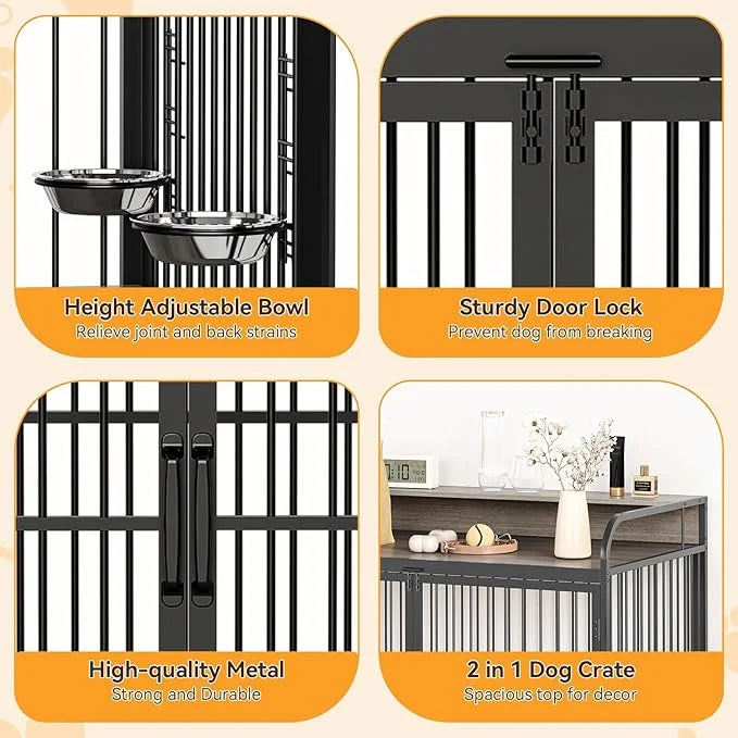 GAOMON Dog Crate Furniture, Dog Crate Indoor with Adjustable Height Bowls, Wooden Heavy Duty, 39.8 Inch Dog Kennel Furnitu...