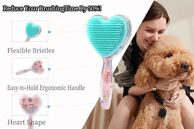 Heart-Shaped Puppy Brush , Soft Dog Brush - Gentle Grooming Brush for Small Dogs, Perfect for Yorkie, Shih Tzu, Maltipoo ,...