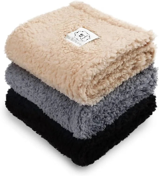 1 Pack 3 Calming Blankets Fluffy Premium Fleece Pet Blanket Soft Sherpa Throw for Dog Puppy Cat Beige/Black/Grey Medium (3...