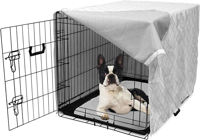 Lunarable Grey Dog Crate Cover, Moroccan Traditional Trellis Pattern Simple Geometric Monochrome Tile, Easy to Use Pet Ken...