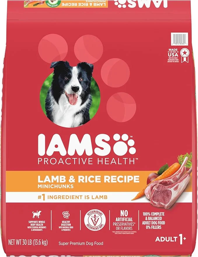 IAMS Minichunks Adult Dry Dog Food Lamb & Rice Recipe Dog Kibble, 30 lb. Bag - Product Image