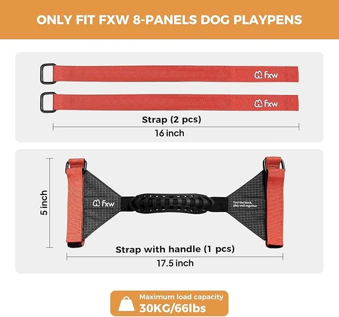 FXW Easy-Carry Straps, Fit 8-Panel of All Heights Dog Playpen, Designed for RV Trips, Orange│Patent Pending - Product Image