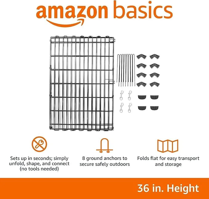 Amazon Basics Foldable Octagonal Metal Exercise Dog Playpen - Indoor/Outdoor, No Door, Medium (8 Panels, 24 x 36), Easy to...