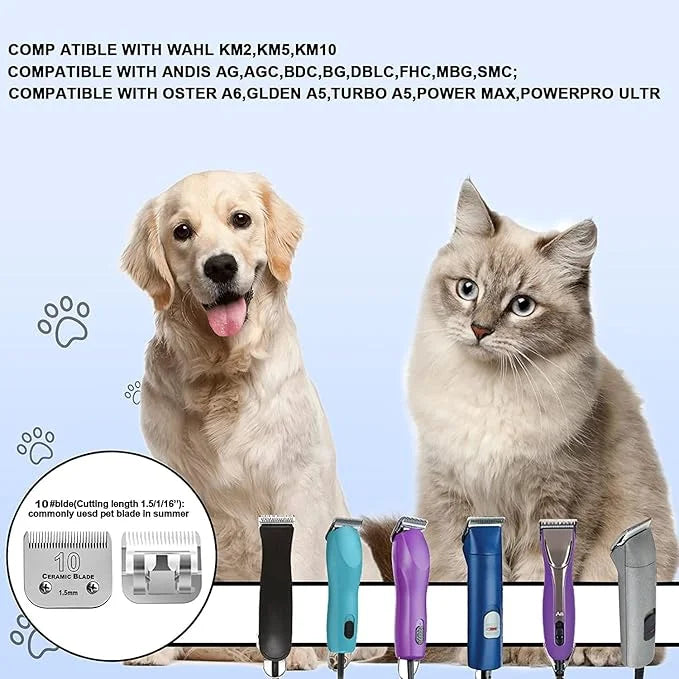 10 Blade Dog Grooming Clipper Blades Compatible with Andis Dog Clippers,Detachable Stainless Steel Blade,Size 10, 1/16-Inc...