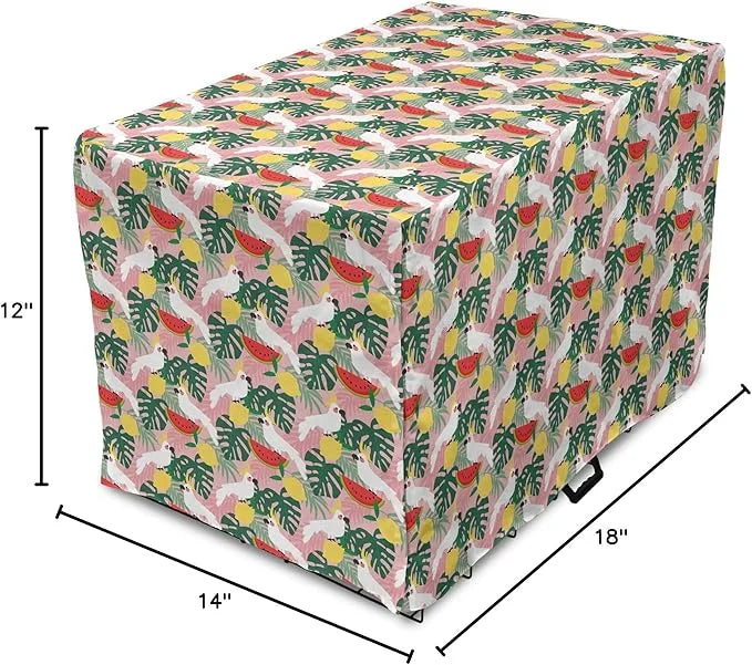 Ambesonne Summer Dog Crate Cover, Cockatoo Parrot in Exotic Forest Watermelon Slices Monstera Lemons Pattern, Easy to Use ...