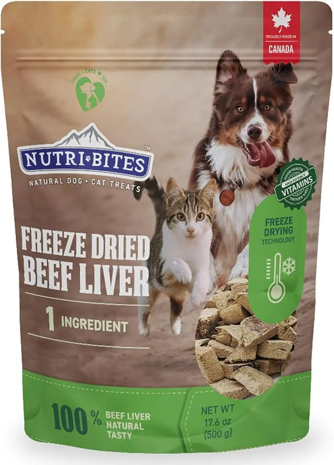Nutri Bites Freeze Dried Beef Liver Dog & Cat Treats | Healthy Pet Training Treats or Food Topper | All Natural, Single In...