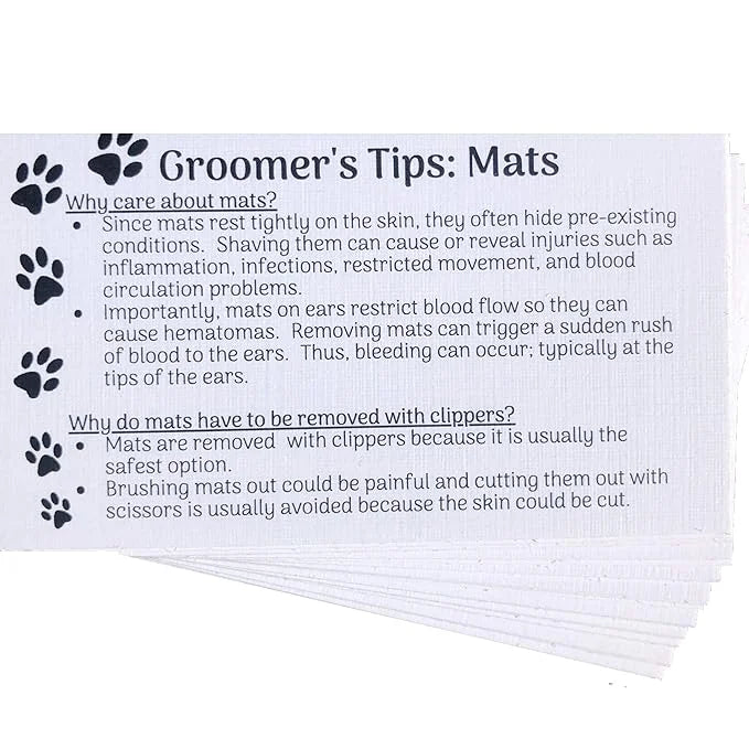 Dog Groomer Matted Fur and Dog Brushing Care Cards (100 pack, 3.5" X 2") Addresses hematomas, mats, combing, and shaving m...