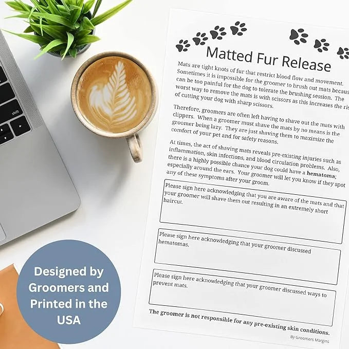 Matted Fur Release Forms for Dog Grooming Salons (Pad of 100, 5.5 X 8.5 Inches) - Addressing Mats - Product Image