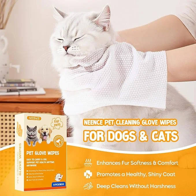 NEENCE Extra Thick Pet Glove Wipes for Dogs & Cats, Dog Washing Gloves Cleaning Deodorizing for Paws,Butt and Body, Cat Ba...